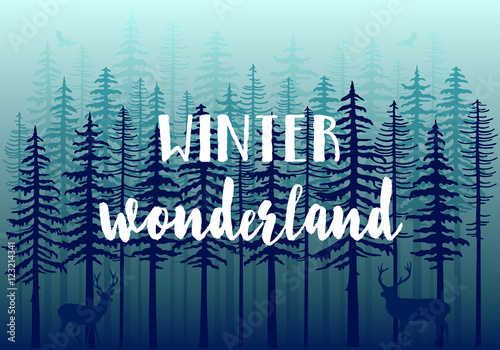 Blue winter forest, vector