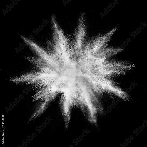 Explosion of white powder on black background