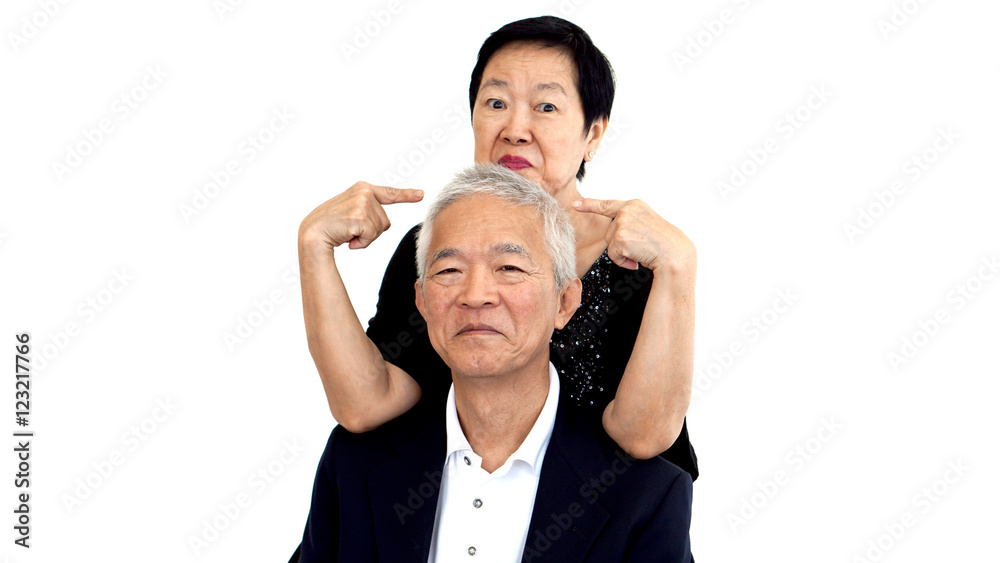Obraz premium Asian senior couple playing teasing. Woman and man Long relation