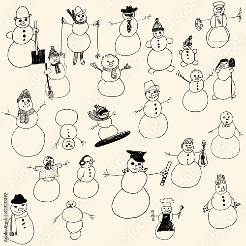 Snowman Vector various illustrations hand drawn