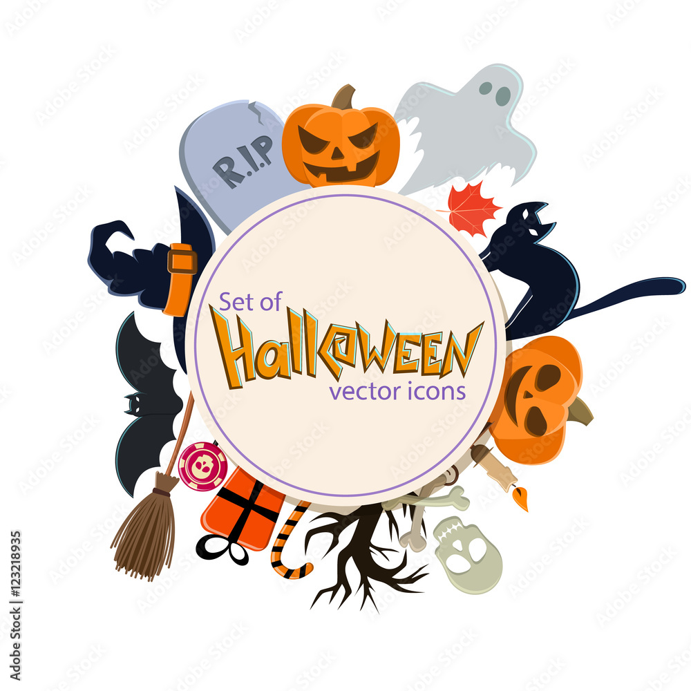 Circle shape template with Halloween  icons
