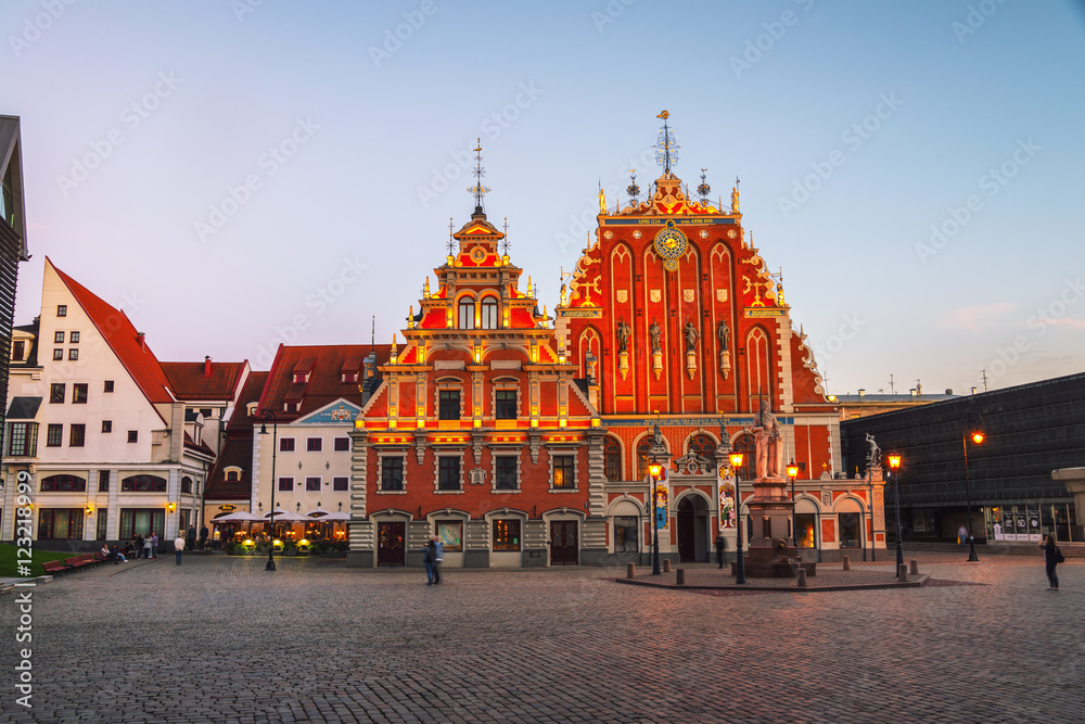Illuminated House of the Blackheads in Riga, Latvia