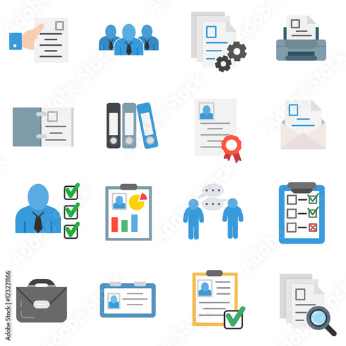 Interview icons set. Review resume collection. Reception staff for the vacant post. isolated vector illustration.
