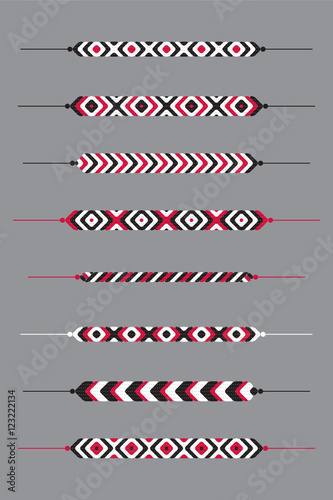 Set of friendship hippy bracelets. Stylised vector illustration