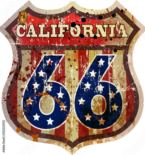 route 66 road sign, California, retro style, vector