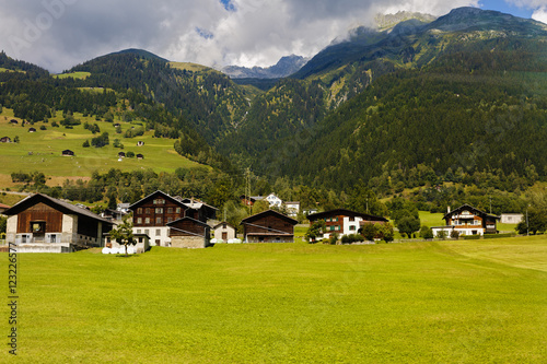 Idyllic summer landscape in the Alps with fresh green mountain