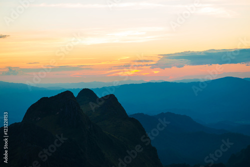 Sunset in the peak of mountains