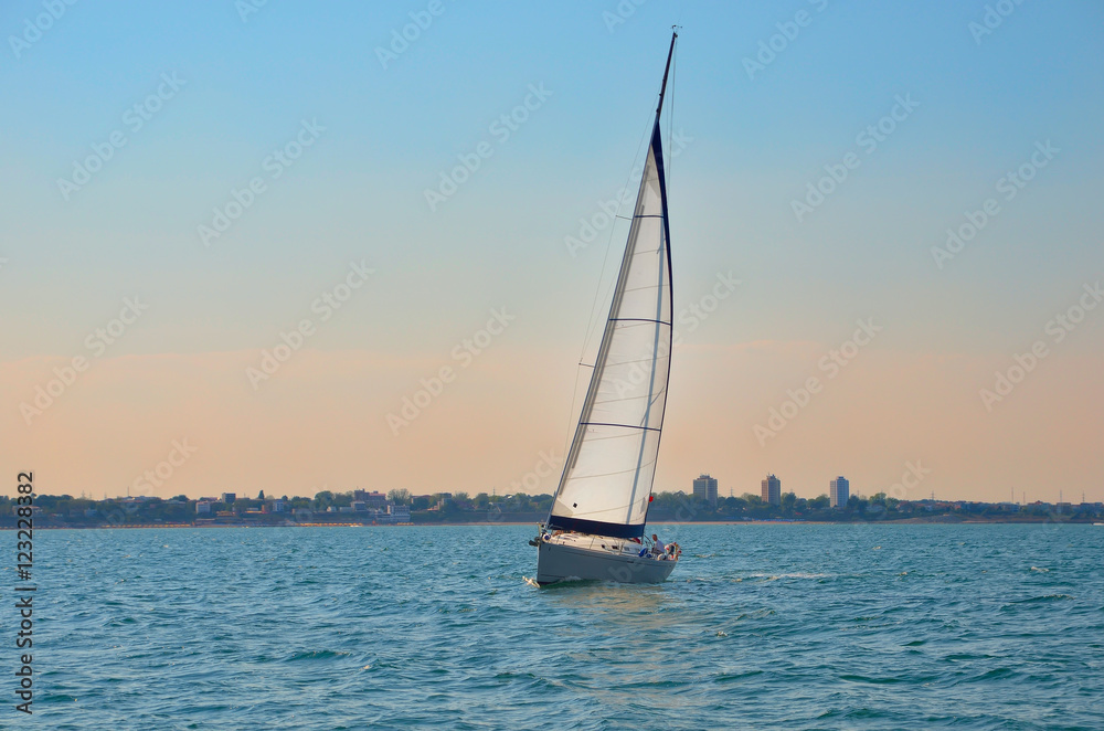 CONSTANTA, ROMANIA - AUGUST 28, 2015: Yachting on the Black Sea at the sunset.