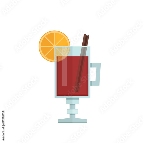 Mulled wine with orange slice and cinnamon stick. Vector illustr photo