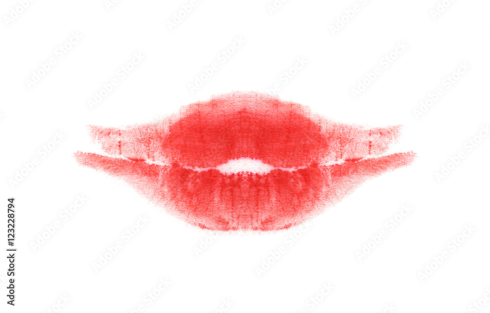 Lipstick kiss on the white background