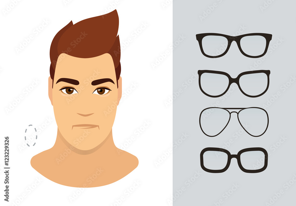 Man eyewear shapes for oblong man face type. Various forms of summer  eyeglasses for oblong face. Fashion collection. Vector icon set. Stock  Vector | Adobe Stock