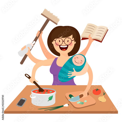 super mother, busy mother, vector