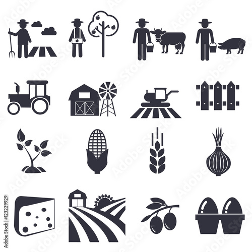 Agriculture icons, farming set vector illustration