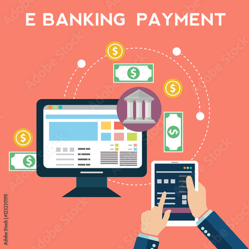 Flat design vector illustration concepts of online payment methods. Icons for online payment gataway, mobile payments, electronic funds transfers and bank wire transfer.