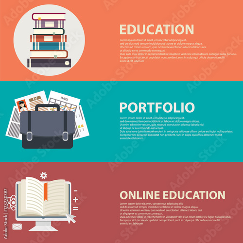 Online education and business portfolio banners set in flat style