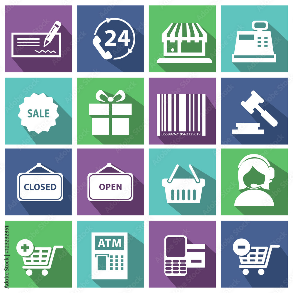 Set of modern flat shopping icons. Set of modern flat shopping icons.