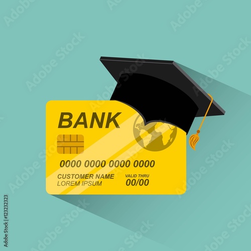 credit card with graduation hat vector illustration design