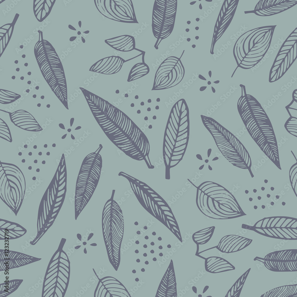 Hand drawn vector seamless pattern with leaves Hand drawn vector seamless pattern with leaves