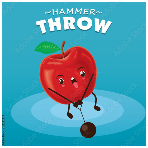 Vintage sport poster design with apple hammer throw character