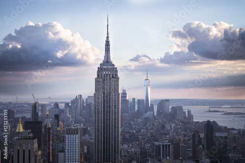 USA, New York City, Manhattan skyline with Empire State Building at sunset