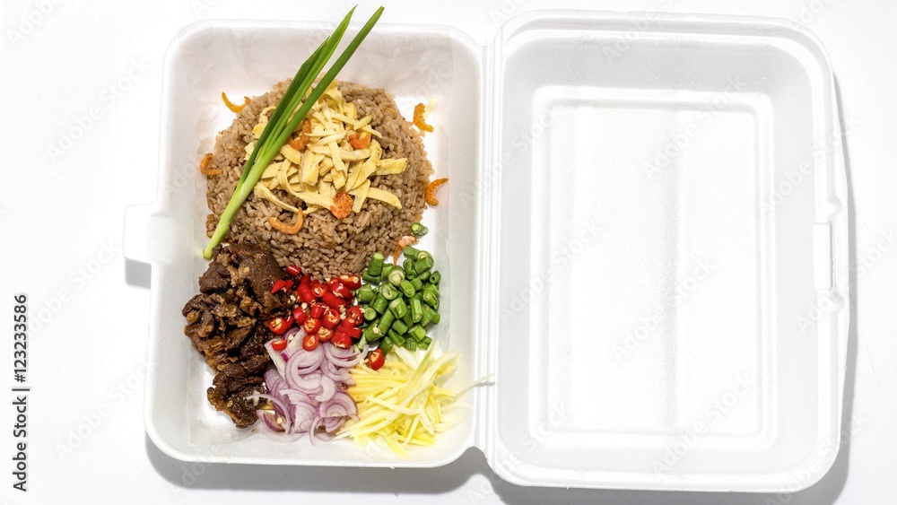 Ka Pi fried rice on a take away box. - obrazy, fototapety, plakaty 