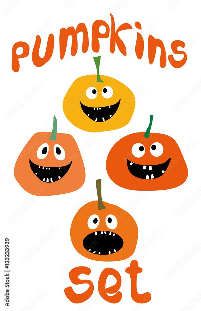 Halloween funny Pumpkin vector icons set Simple flat style design Pumpkins with Jack O`Lantern face isolated on white background Set Pumpkins for Halloween Pumpkin vector Pumpkin head vector icon Halloween funny Pumpkin vector icons set Simple flat style design Pumpkins with Jack O`Lantern face isolated on white background Set Pumpkins for Halloween Pumpkin vector Pumpkin head vector icon