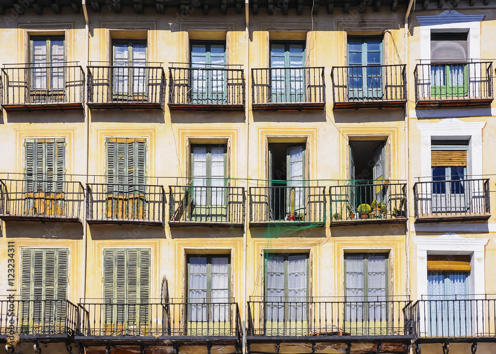 Facade with rows of balconies