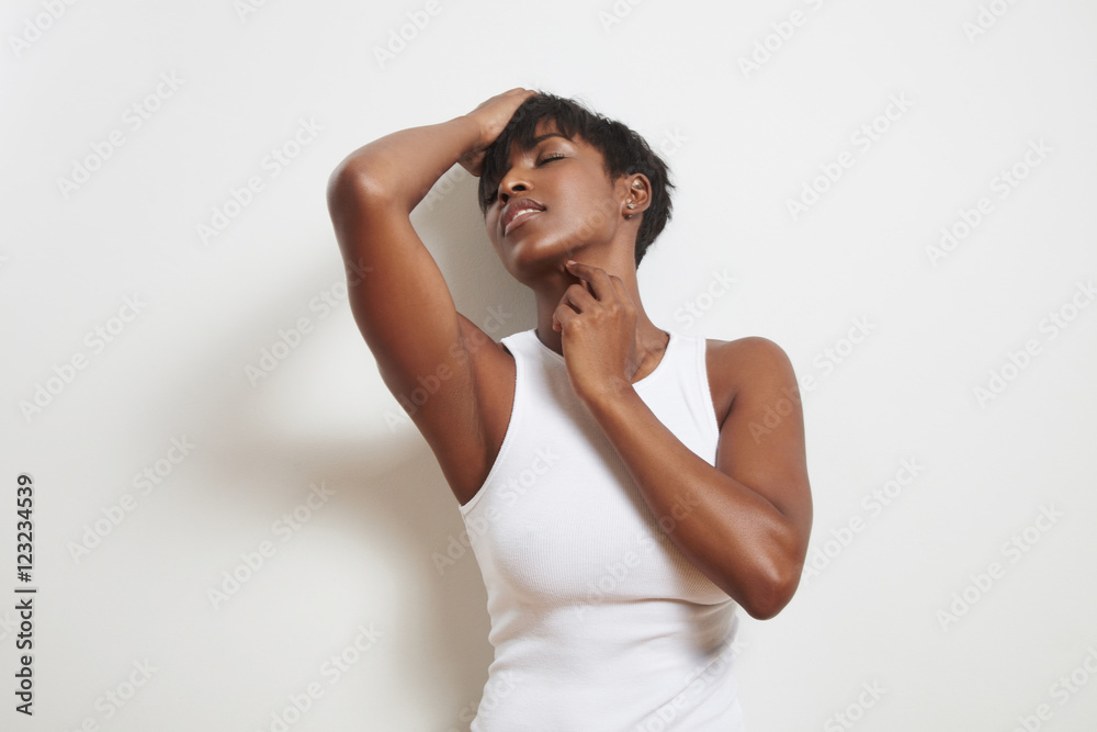 sensual portrait of black woman on white space sensual portrait of black woman on white space