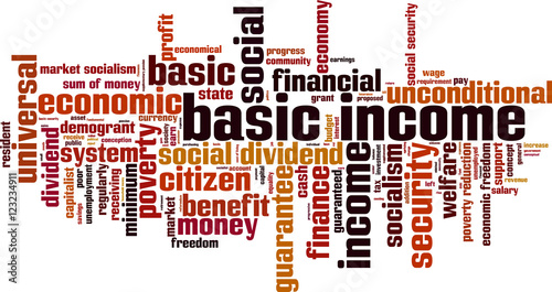 Basic income word cloud concept. Vector illustration