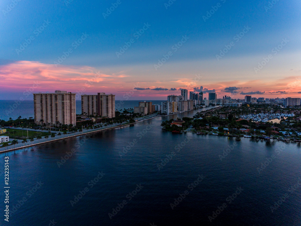 Aerial view of Miami Hollywood with hotels and apartments