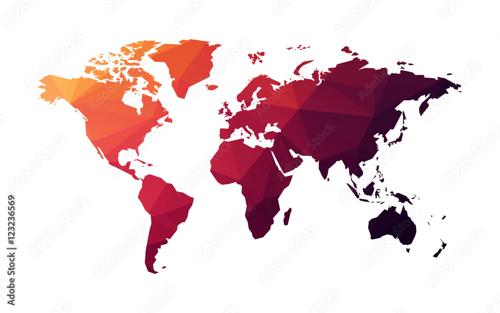 Fototapeta czerwona geometryczna mapa świata