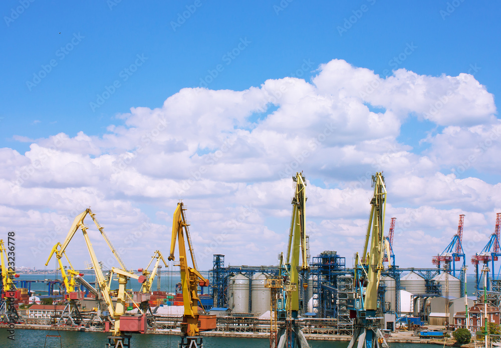 LPort warehouse with containers and industrial cargoes LPort warehouse with containers and industrial cargoes