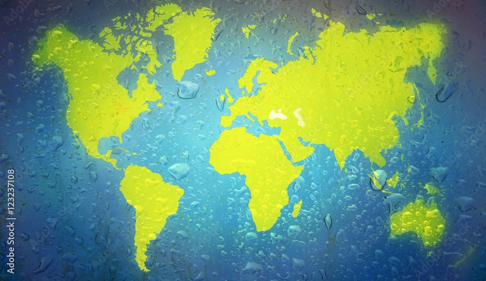 Naklejka premium World map behind wet glass. Basic image for map courtesy NASA.
