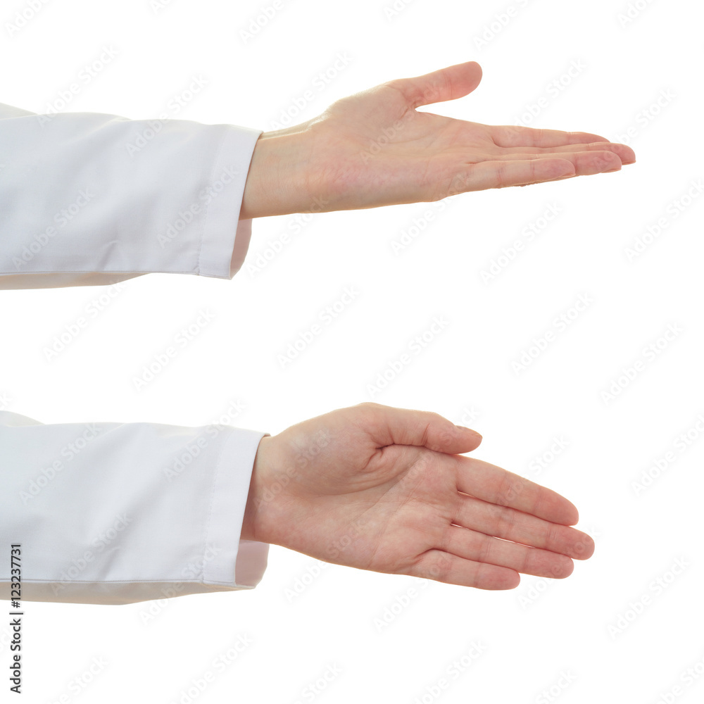 Set of doctor female hand over white isolated background