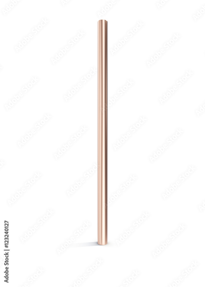 Copper pipe isolated on white background with shawod. 3d rendering