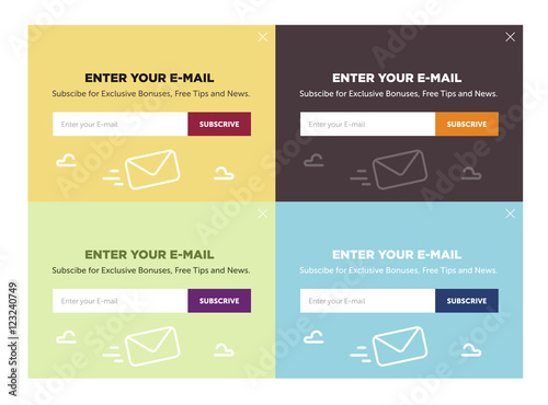 Vector set of the template for email subscribe. With envelopes