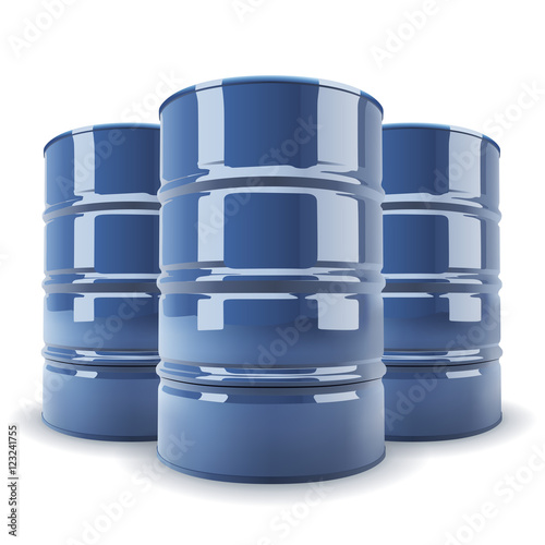Group of 3 blue standard metal barrel.