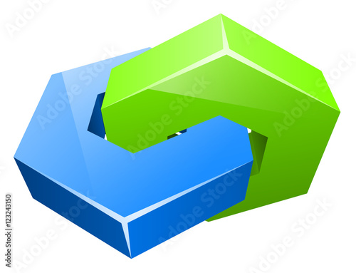 Two color connected hexagons concept vector icon.