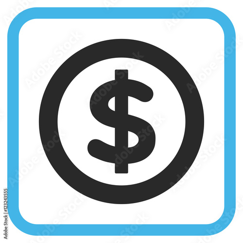Finance blue and gray vector icon. Image style is a flat pictograph symbol inside a rounded square frame on a white background.