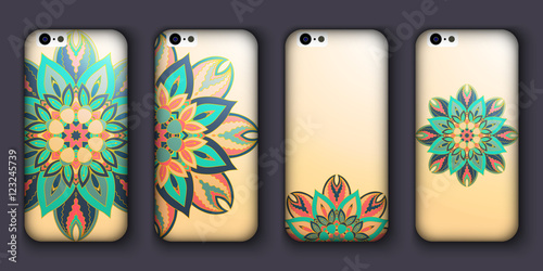 Phone case design set. Vintage decorative elements. Hand drawn background. Islam, Arabic, Indian, ottoman motifs.