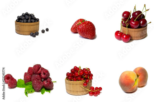 fresh berries and fruits set on a white background 