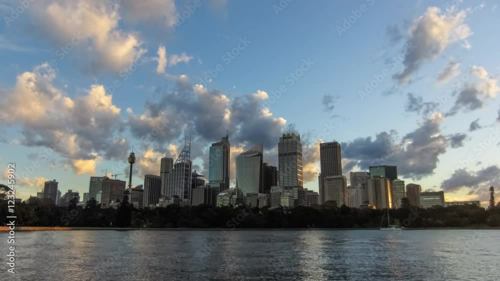 Sydney CBD skyline day to night sunset timelapse in 4k Sydney CBD skyline day to night sunset timelapse in 4k
