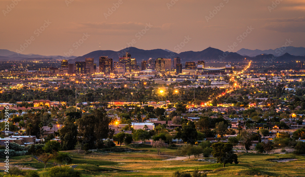 Phoenix Arizona skyline at sunset