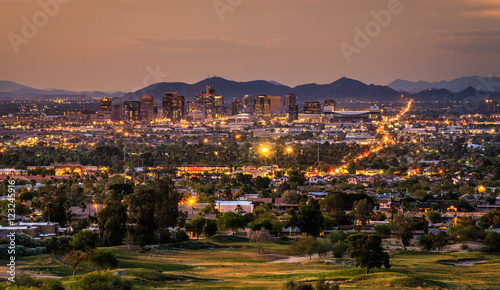 Phoenix Arizona skyline at sunset