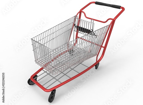 3d illustration of mall shop cart. white background isolated. icon for game web. 