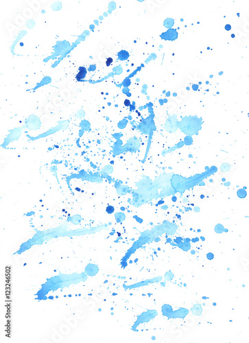 watercolor blue drops on the paper abstract grunge texture backgroud