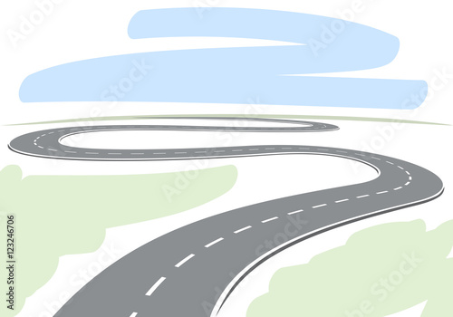 Abstract drawing of winding highway leading to the horizon vecto