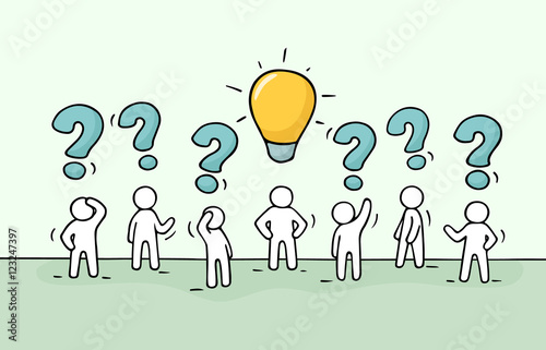 people with question sings and lamp idea
