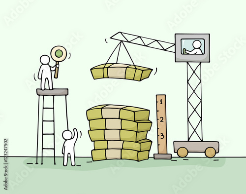 Sketch of stack of cash with working little people