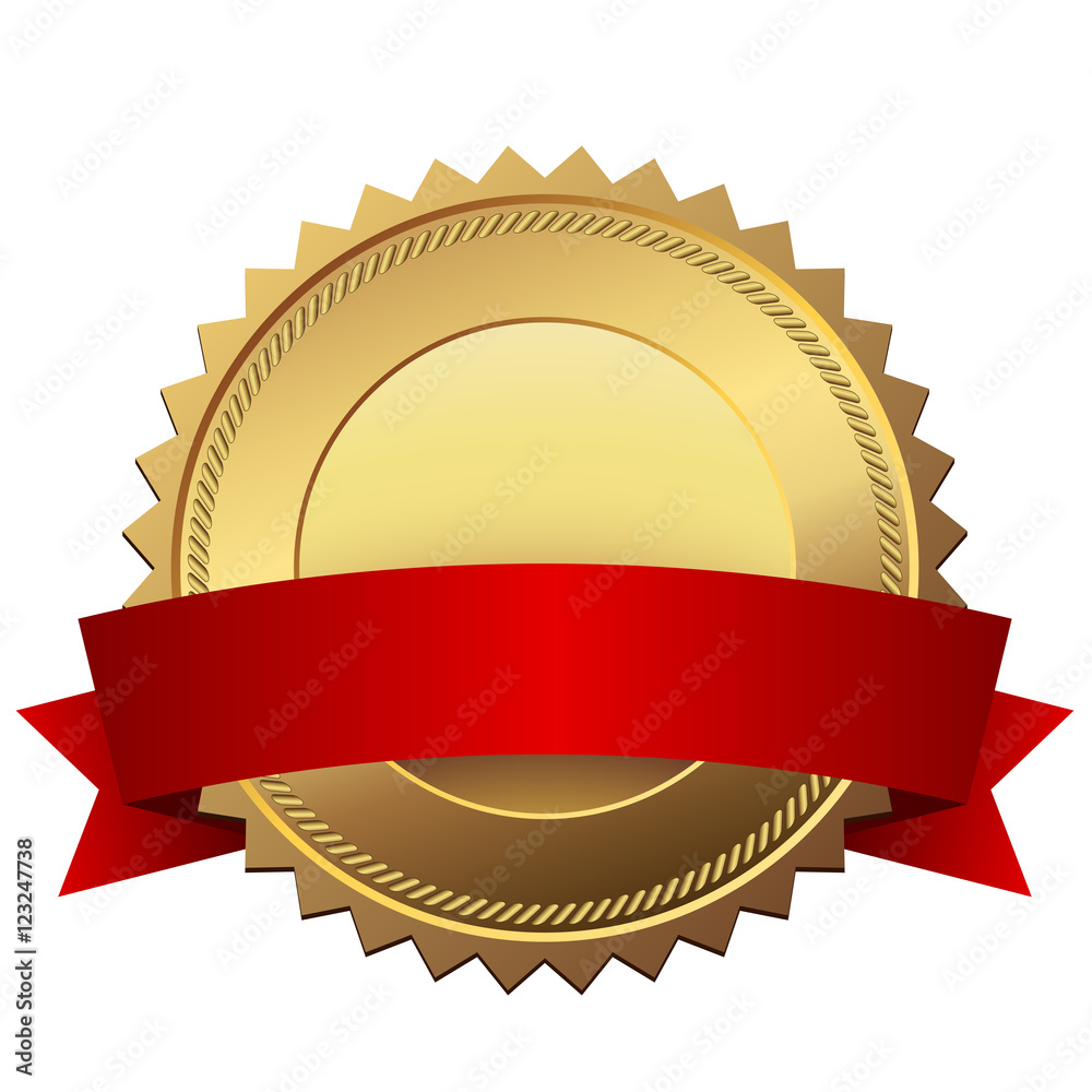 Blank golden quality label with red banner vector template isola Blank golden quality label with red banner vector template isola